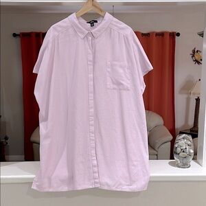 Ellos Women’s Plus Size 1X Pink Linen Rayon Short Sleeve Shirt